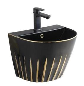 Black & Gold Striped Wall Mounted Basin